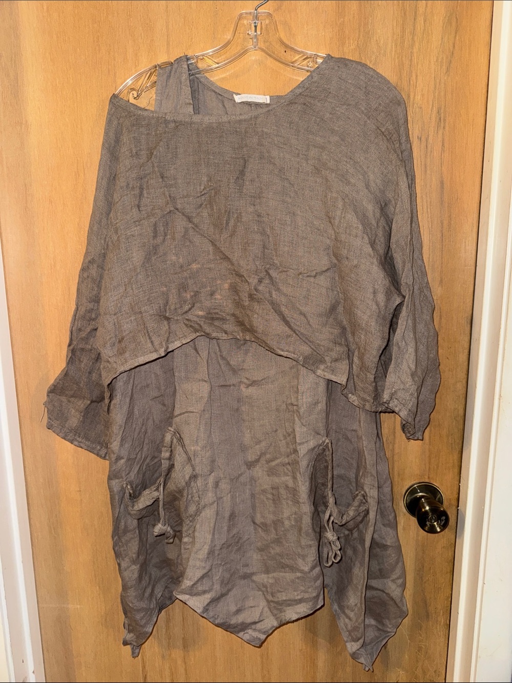 %100 Linen Made in Italy Lagenlook (layered) set Asymmetrical Cropped Top Large